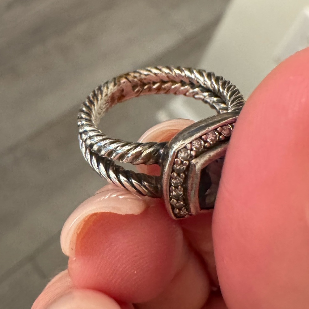 David Yurman Petite Albion Sterling Silver with Blue Topaz and Diamonds Size 6 - Picture 7 of 13